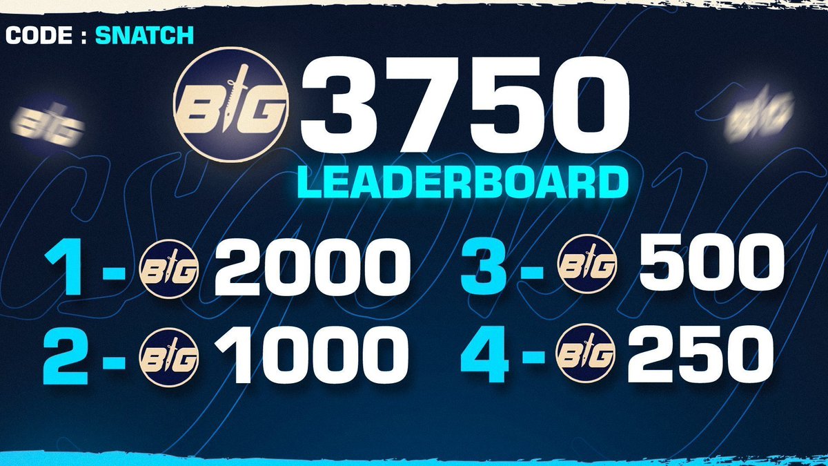 👉3750c CSGOBIG DEPOSITOR LEADERBOARD👈

🏆Prizes: 
🥇- 2000 coins
🥈- 1000 coins
🥉- 500 coins
4⃣ - 250 coins

🎆Make sure to use code 'SNATCH'🎆
🎉csgobig.com/r/snatch🎉
🕐ENDS IN 11 DAYS!

🎁RT+Tag 1 for $30

Track your stats here👉 snatchers.gg