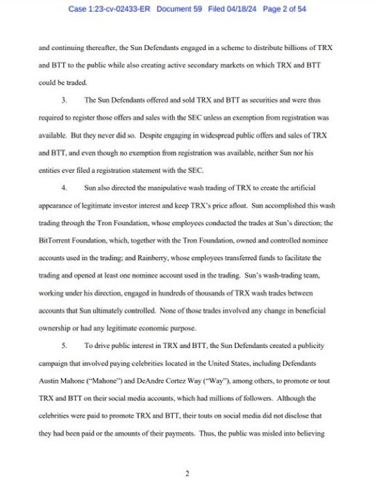 BoringSleuth's tweet photo. 🚨SEC files an amended complaint against Justin Sun for his TRX fraud and more.

8 months ago, I told and showed the 🌎 the Blockchain Evidence that revealed Justin Sun’s fraudulent $TRX ICO.  Using transactional blockchain evidence, I revealed that using just 20 wallets, Sun and Company minted and received 98% of the tokens from their own ICO! 

In the SEC complaint, they state that Sun used manipulative wash trading to create the artificial appearance that there was actual Interest in the ICO in an attempt to lure investors in. Unfortunately, it’s taken 7 or so years for accountability to come, to a person who is perhaps Tethers largest minter of fake USD, thru USDT. What has Sun funded with all this illicit funding? What could have been stopped if accountability came quicker? One man in Kansas with a career outside Crypto could have stopped him, why didn’t our agencies stop him sooner? Seriously, why? It makes you wonder who was profiting from all the corruption.

Always stay curious my friends!

🫡

https://t.co/YQ3dKERfiL