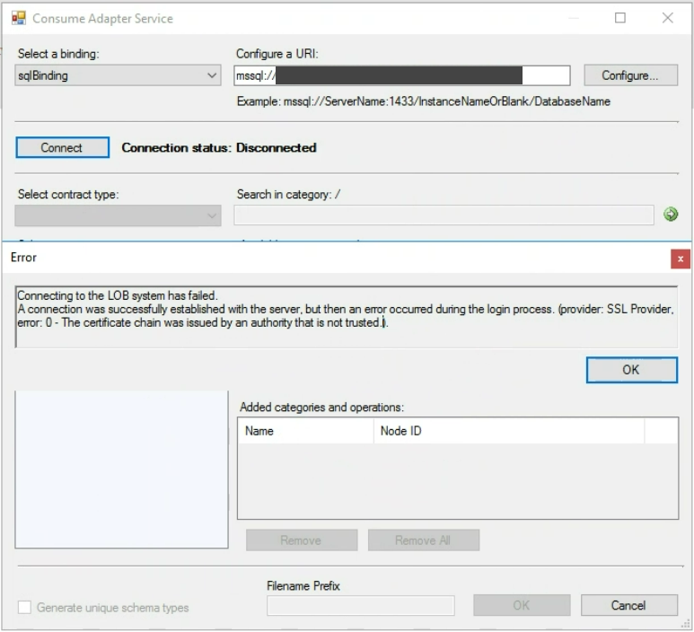 BizTalkGurus's tweet photo. BizTalk Server WCF-SQL: The certificate chain was issued by an authority that is not trusted. https://t.co/EB5ivPqCwJ https://t.co/2D1JWqM6Fw