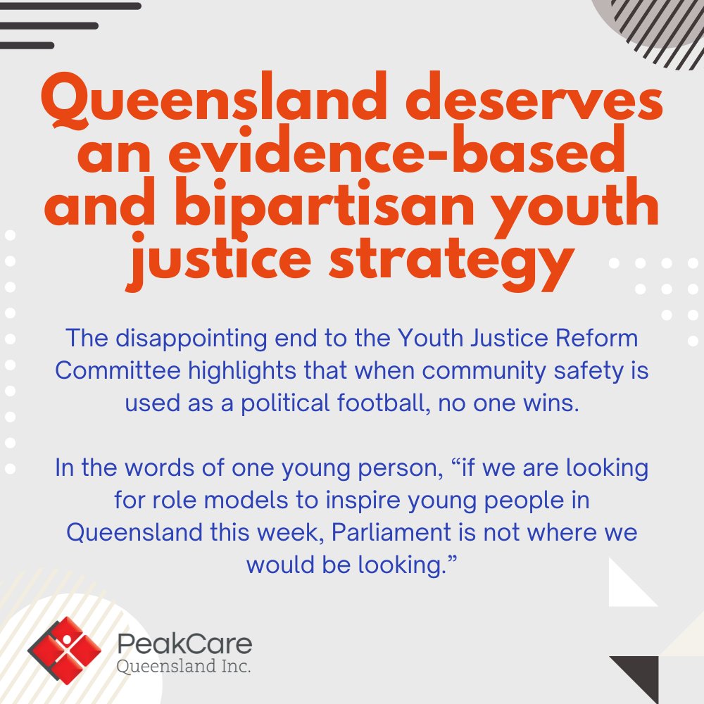 PeakCare is committed to moving forward in #advocating for #approaches and #solutions that are grounded in #evidence and will make a real #difference in #reducing #crime and increasing #community #safety

#youthjustice #strategy #queensland #communities #families #change