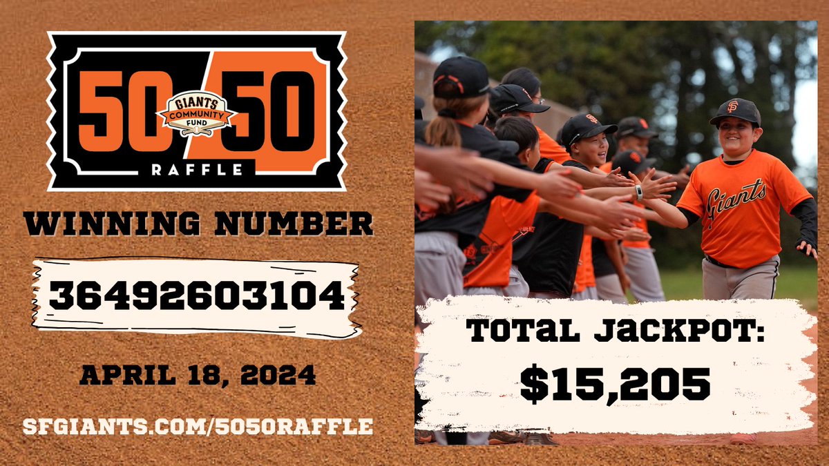 Here are the 50/50 Raffle Results for tonight's game against the Diamondbacks! If you have the winning number, please email 5050raffle@sfgiants.com to claim your prize.