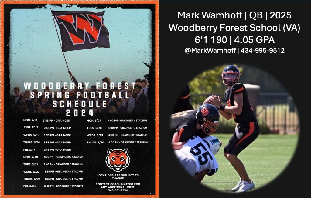 Mark Wamhoff - CO 2025 - QB/CB - 6'1, 185lbs - 4.05 GPA - Athletic, Smart, Quick Release, Leader. Woodberry Forest School, VA - Profile: getrecruitedconsulting.com/recruit/mark-w… @LehighFootball @Coach_Brady @WilliamsEphsFB @DaytonFootball @AmherstCollFB @DartmouthFTB @markwamhoff @1of1lifeskills