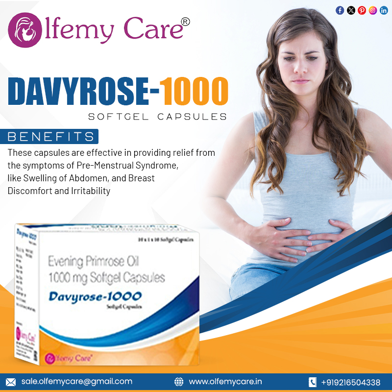Introducing DAVYROSE-1000 Softgel Capsules By Olfemy Care. 
For more info, call us at +91 92165 04338 | 
sale.olfemycare@gmail.com | olfemycare.in | 
. 
. 
#olfemycare #PharmaFranchise #businessopportunity #pcdfranchise 
#thirdpartymanufacturing #india #chandigarh