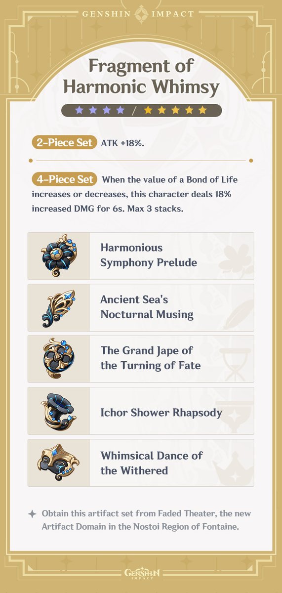 Version 4.6 'Two Worlds Aflame, the Crimson Night Fades' New Artifact Overview Hello, Traveler! Today, Paimon wants to introduce you to the brand-new artifact sets that will be appearing in Version 4.6! Come on, let's take a look~ #GenshinImpact4ꓸ6 #GenshinImpact