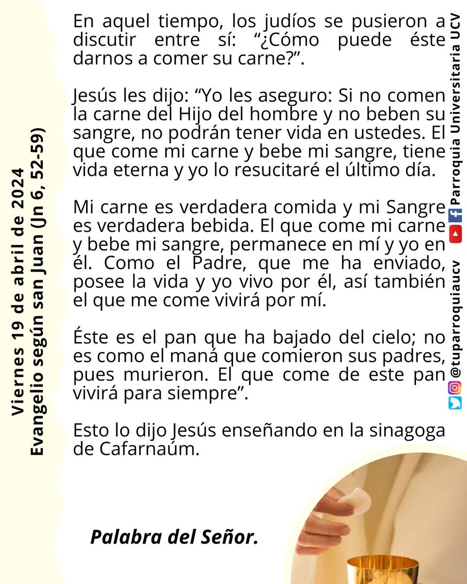 #EvangelioDeHoy #EvangelioDelDía #19Abr #EnTodoAmarYServir #JesuitasDeVenezuela #TuParroquiaUCV