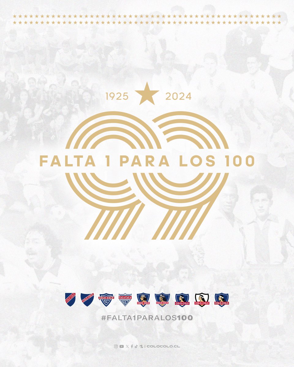 ⭐️ ¡𝟗𝟗 𝐚𝐧̃𝐨𝐬 de historia, gloria y grandeza!

Hoy celebramos un nuevo aniversario del #MásGrande y #MásGanador del Fútbol Chileno. Hoy iniciamos nuestra ruta rumbo al 𝐂𝐄𝐍𝐓𝐄𝐍𝐀𝐑𝐈𝐎! 🤟🏼⚪️⚫️

#ESTAMOSANSIOSOS
#FALTA1PARALOS100