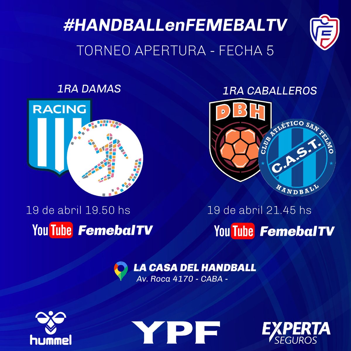 femebal's tweet photo. 📺 ¡Viernes de #FemebalTV!
🤾♀️ En Primera Damas, @HandballRacing se medirá frente a Ateneo Don Bosco. Ambos equipos con 6 unidades (puestos 11º y 10º respectivamente), buscarán sumar de atrás para escalar en la tabla de posiciones. https://t.co/vFfSt9w6MI