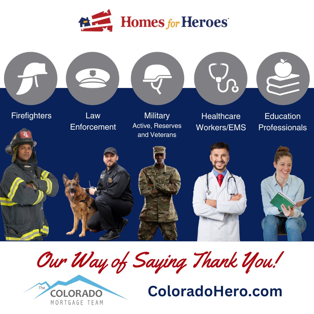 🎉 Attention all heroes! 🌟 Did you know that you could save thousands on your home purchase with #HomesforHeroes? 🏠💰 Whether you're a doctor, teacher, law enforcement officer, firefighter, or military personnel, we have exclusive benefits & discountsfor you!  #H4H #homeowner