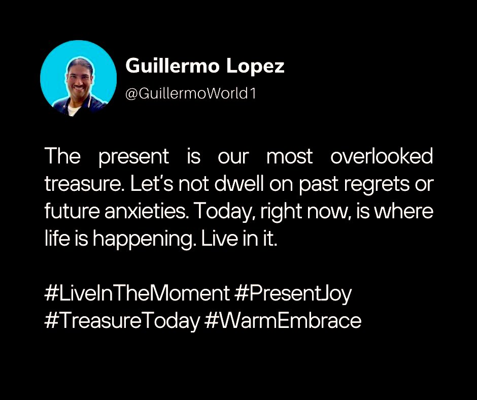 The present is our most overlooked treasure. Let’s not dwell on past regrets or future anxieties. Today, right now, is where life is happening. Live in it. 

#LiveInTheMoment #PresentJoy #TreasureToday #WarmEmbrace #FromMyHeartToYours