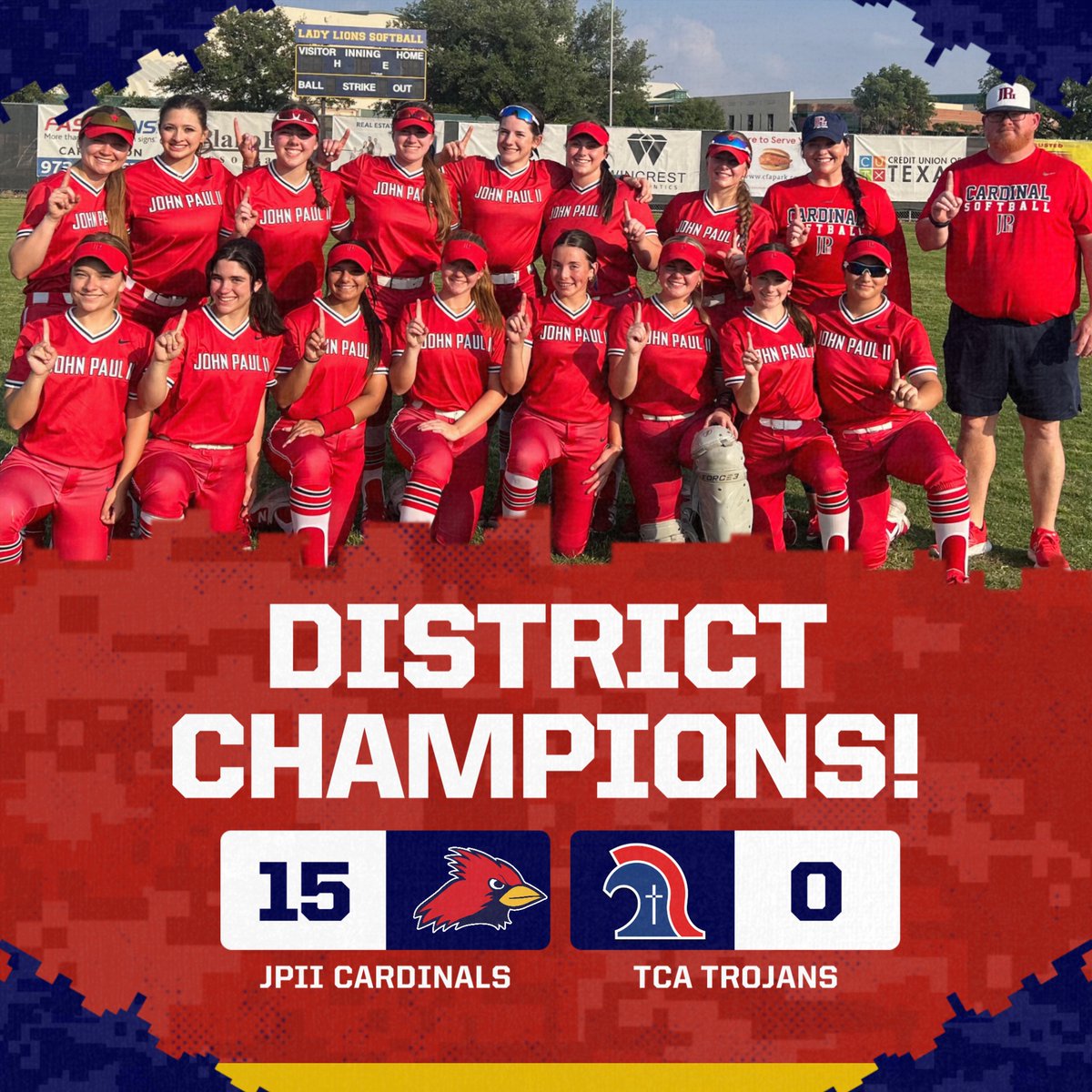 JPIIHSSports's tweet photo. DISTRICT CHAMPIONS🥎🥎🥎!!! Congratulations to our @JPIIHS_SOFTBALL Cardinals for going undefeated in district play!! https://t.co/ou85lAZ1KE