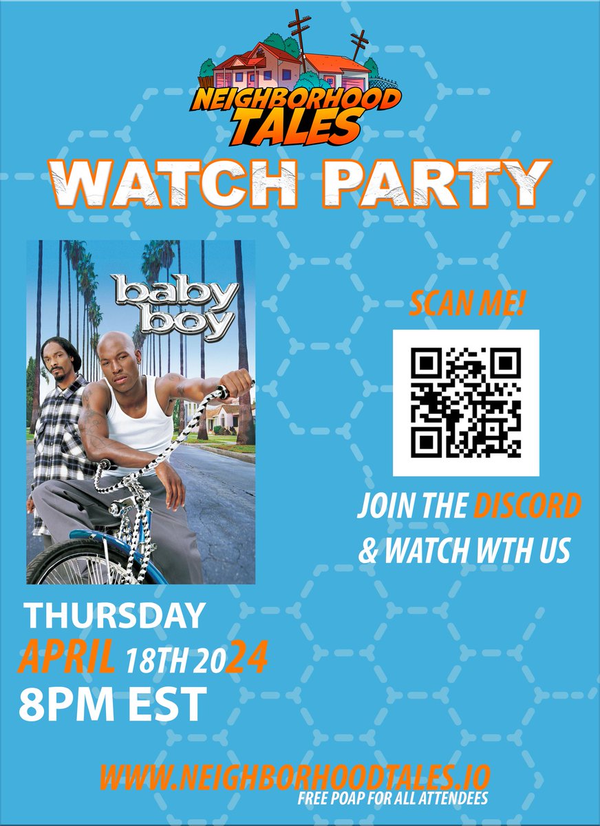 🎬 Join us for Movie Night this Thursday, April 18th 2024, at 8 PM EST! 🍿 We're watching the iconic film 'Baby Boy’ .' Don't miss out on this powerful cinematic experience. Grab your popcorn and join your neighbors for an unforgettable movie night! #NeighborhoodTales #MovieNight