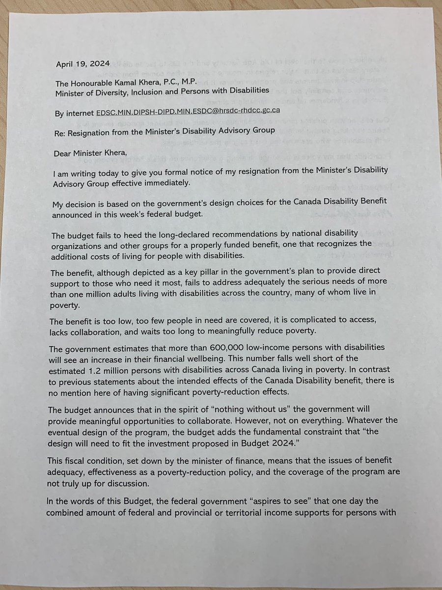 princepolity's tweet image. Effective immediately, I have resigned from Minister @KamalKheraLib Disability Advisory Group. I am deeply disappointed in what #Budget2024 provided for the Canada Disability Benefit. 

Read my full letter here.