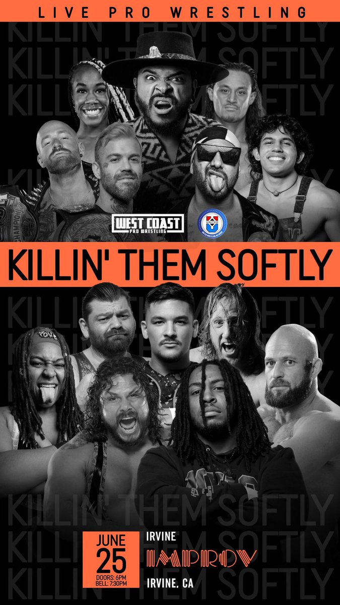 On June 25 @WCProOfficial and @unitedwrestling team up again at @TheIrvineImprov to present Killin Them Softly. The card is already shaping up to be very exciting so grab your tickets now so you don’t miss out! 🎟️ improv.com/irvine/comic/c…