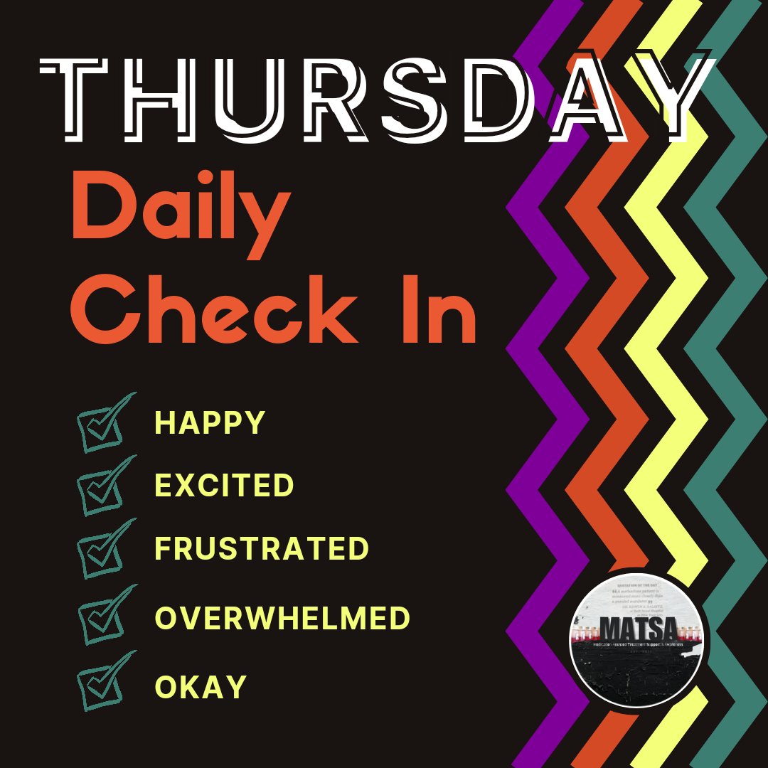 ✔️ 😁 Let's cHeCK iN! Happy tHurSdAy! #MATSA is ab Support. Radical Love. Connection. And so much more! Annnnnnd. Our Daily Check Ins foster that!
#MATSASupportTeam

#DailyCheckIns #MATSA #Support #ShareYourThoughts #CheckInWithEachOther #SupportOneAnother