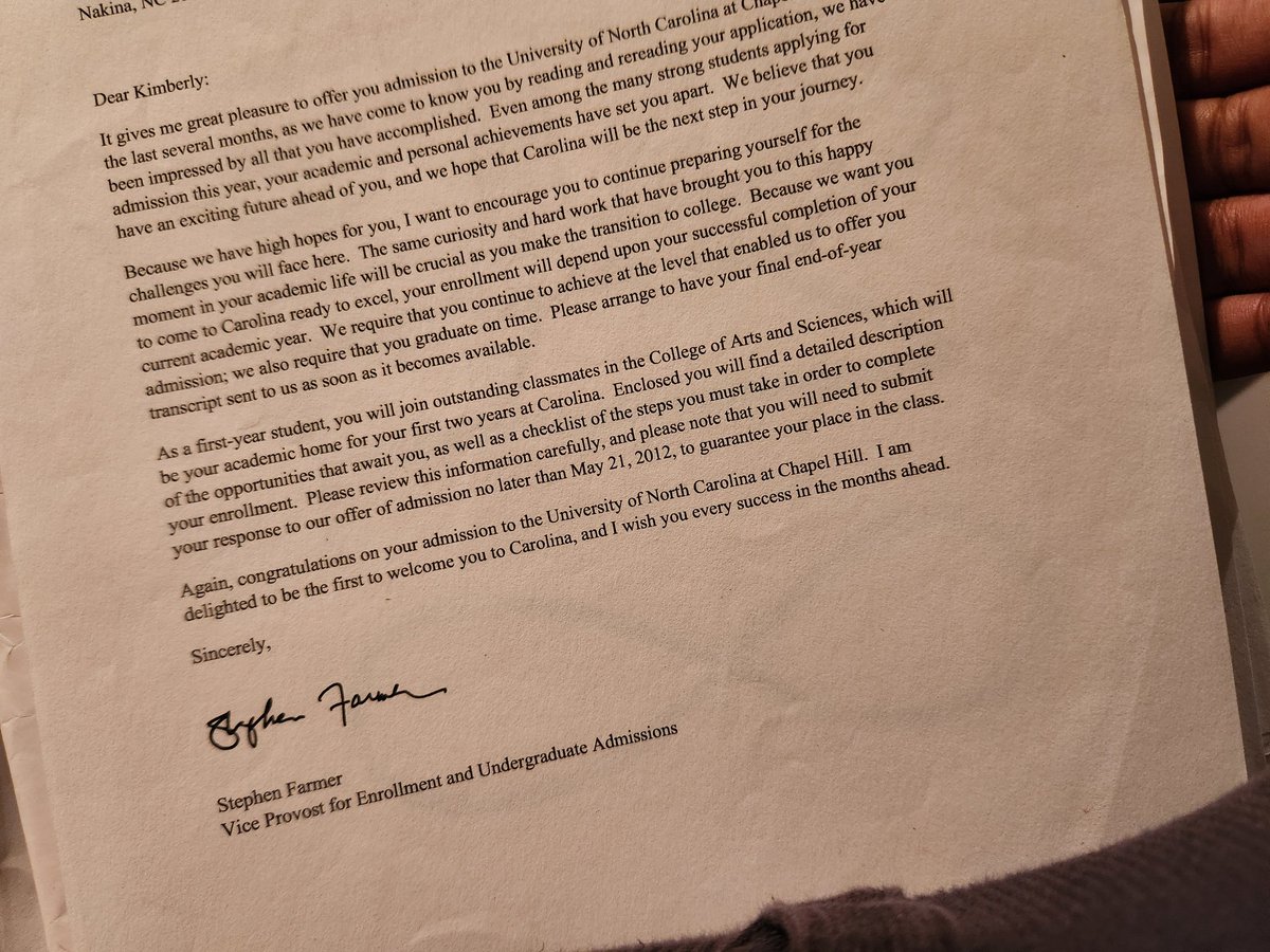 Look what I found... my admissions letter from UNC!! It was a diversity program that piqued my interest in the school. A little Black girl from a place called 'Nakina' didn't meet the traditional Carolina mold. Yet, an outreach program said that I, too, can bleed Carolina blue.