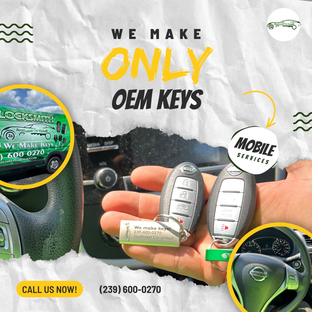 southwestcar's tweet image. Locked out? No worries! 🚗🔑 Call Southwest Car Unlock at (239) 600-0270 anytime. Quick response, expert service, and your peace of mind is our priority. Serving Fort Myers and Lehigh with our standout green trucks! 🚚✅ #LocksmithServices #CarKeyExperts