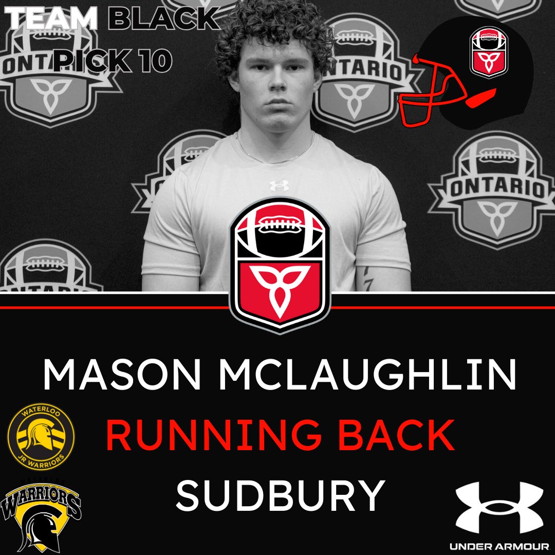 With their tenth selection, of the 2024 #RedBlack Draft, #TeamBLACK selects RB, Mason McLaughlin out of Sudbury! Welcome to #TeamBLACK #WeAreFootballOntario #ALLIN | #RedBlackWeekend