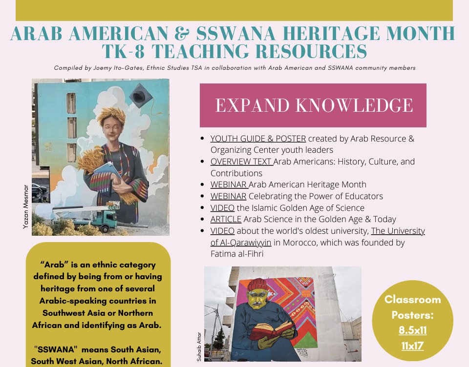 Celebrate Arab American & South Asian, Southwest Asian, and North African (SSWANA) Heritage Month throughout April! Here’s a great educator resource from @BerkeleyUnified complete with recommended books, curriculum and more to explore! Check it out with the link in our bio.