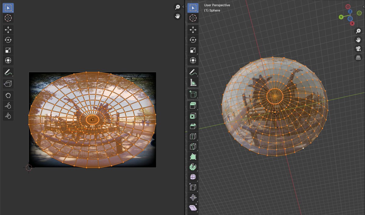 Blender folks: I have a 180° frame from YouTube that I want to stretch inside a half-sphere to make it 180° immersive. The image is rectangular, so I'm struggling with the UV map since unwrapping a sphere cuts the corners off. How would you reconcile that?