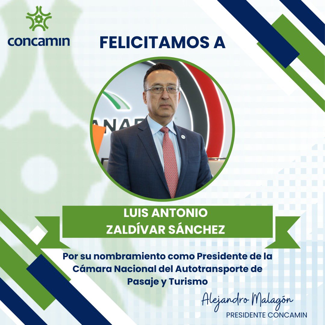 Quienes conformamos la #CONCAMIN, felicitamos a Luis Antonio Zaldívar, por su nombramiento como presidente de la @CANAPAT. Le deseamos mucho éxito en esta gestión.