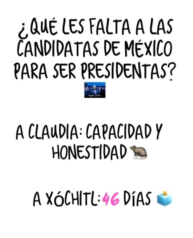 teresaortuno's tweet photo. Para ganar, a @Claudiashein le falta chispa y popularidad.  A @XochitlGalvez le faltan días. 

#XochitlGalvezPresidenta2024
#MxSinMiedo 
#VotoLibre https://t.co/TyKXsso18w