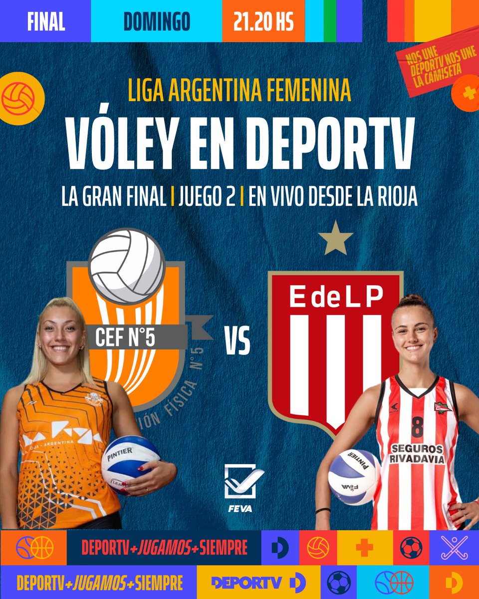 canaldeportv's tweet photo. DOMINGO | 🏐¡VIVIMOS LA DEFINICIÓN DE LA LIGA 🇦🇷 FEMENINA DE VÓLEY!🏐
🏆 #CEF5 y #EstudiantesLP disputarán (21.20hs) el Juego 2 de la serie Final, que aventaja 1-0 el conjunto riojano.
🔴En vivo por nuestra pantalla📺
Toda la info 👉 https://t.co/jrMcTk4dyF
#VOLEYenDEPORTV https://t.co/ZjIMmFUfql