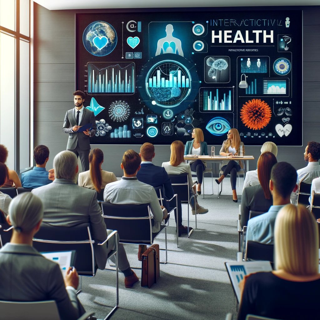 Empowering health through knowledge! 🩺✨ Join this interactive workshop where an expert speaker leads a diverse group of participants in a modern conference setting. #HealthWorkshop #InteractiveLearning #WellnessCommunity