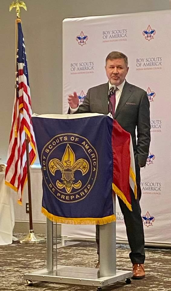 Okla_OAG's tweet photo. It was an honor to help recognize Fred Dorwart today at the Boy Scouts of America - Indian Nations Council Lawyers Luncheon. https://t.co/UMJjNcSO7r