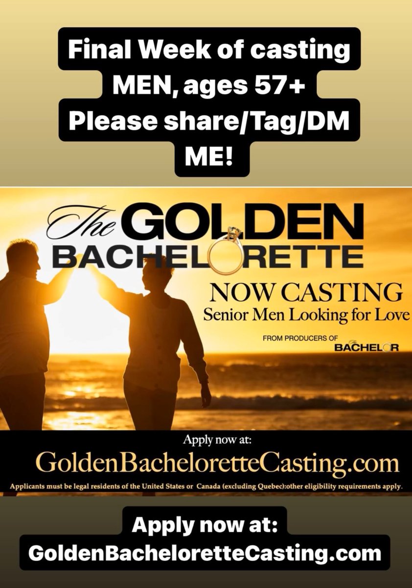Final week of casting for the Golden Bachelorette !!! #bachelornation