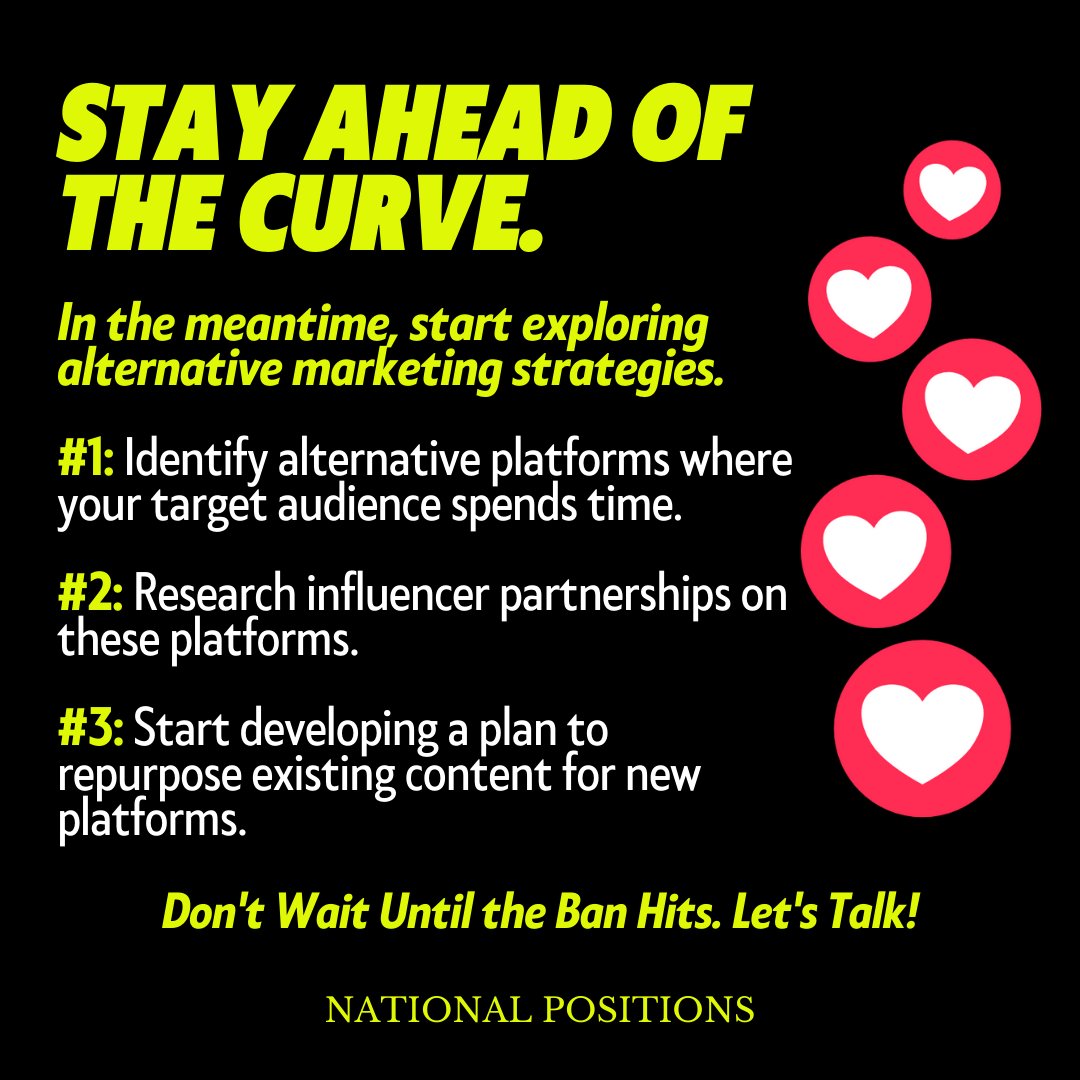 Clock's ticking on TikTok ⏰ 👀 A proposed law could mean a shift in how you reach your audience. Let's explore the potential changes and actionable steps to keep you ahead of the curve.

#SocialMediaMarketing #MarketingStrategy #SocialMediaTrends #TikTokBan #LAContentCreators