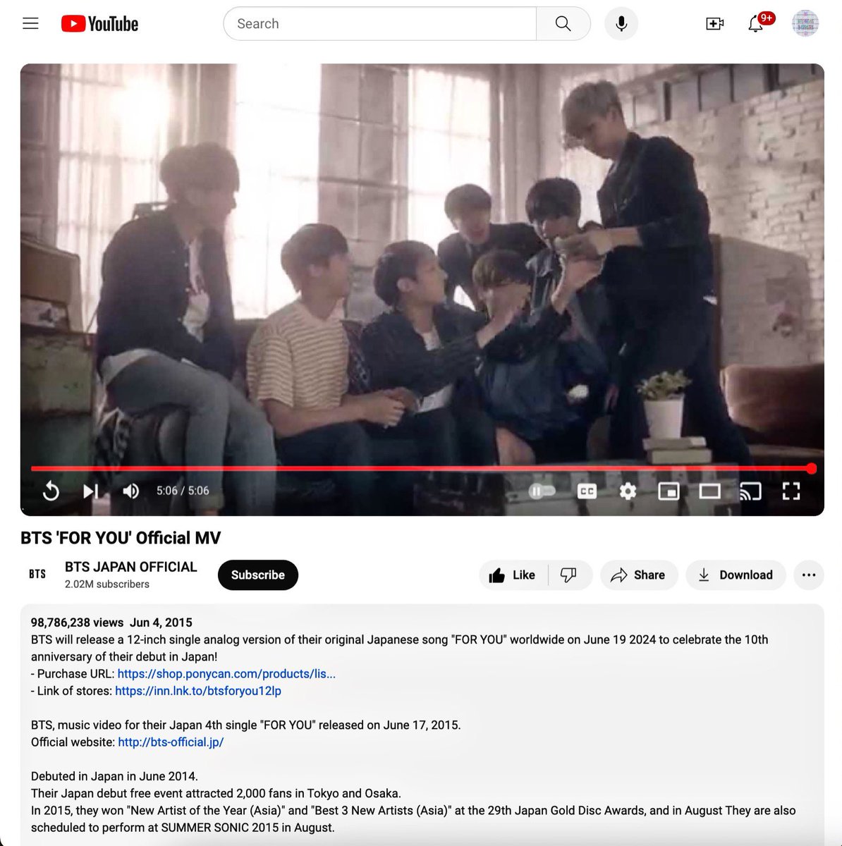 Under BTS ‘FOR YOU’ Official MV Description BTS will release a 12-inch single analog version of their original Japanese song 'FOR YOU' worldwide on June 19 2024 to celebrate the 10th anniversary of their debut in Japan! -Purchase URL: shop.ponycan.com/products/list?… - Link of Stores:…