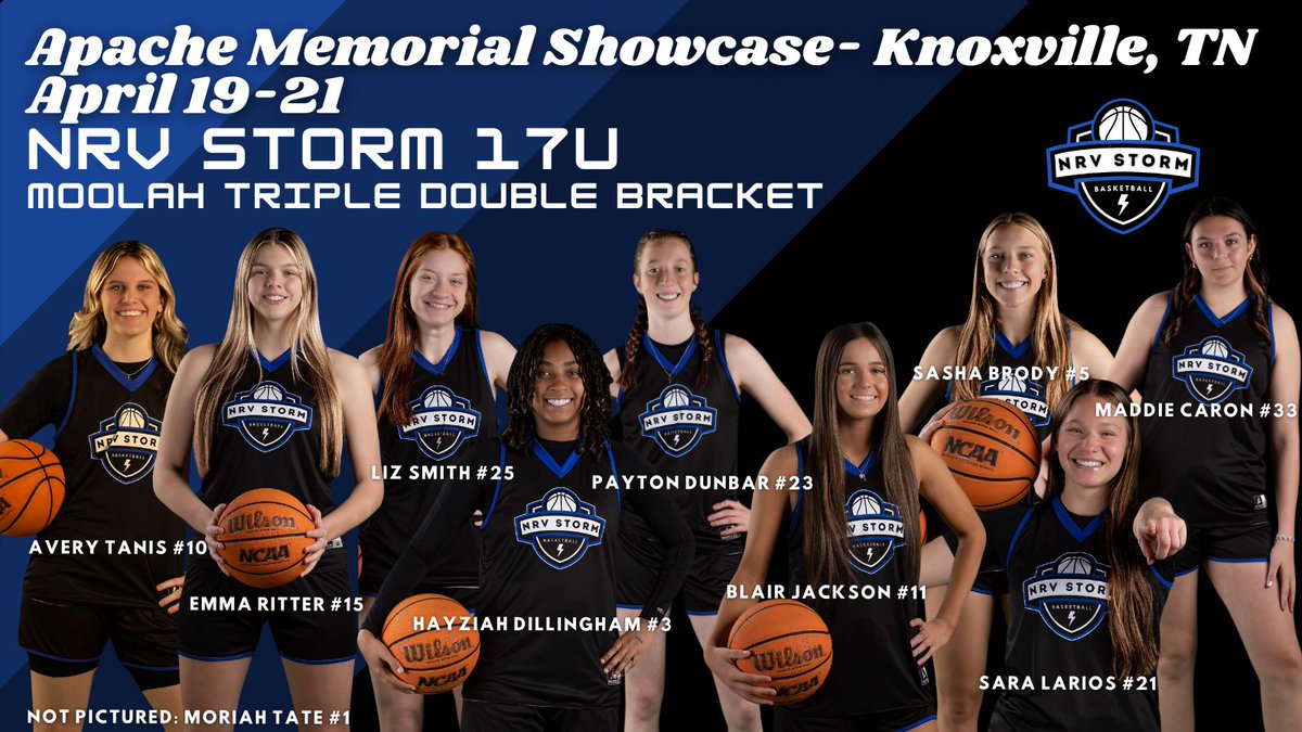 1st live period is here! NRV Storm 17U will be in Knoxville, TN this weekend for the Apache Memorial Showcase. Roster tagged below! Our 1st game is Friday at 9:30am on Court 4 (KCC). You can find our schedule here: basketball.exposureevents.com/211476/apache-…

Roster:
#1 @MoriahTate2025 
#3