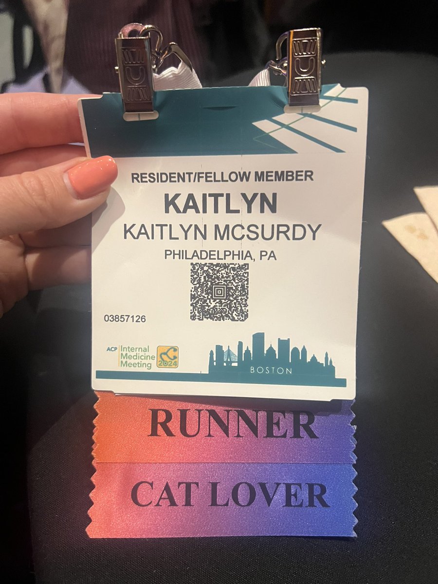 great first day at #ACP2024 — lots of updates that I can’t wait to incorporate in my last few months practicing/precepting IM & incorporate into didactics!😍

also, finding identifiers at conferences as a chief has been hard (not resident, not faculty?) but ACP nailed it #IM2024