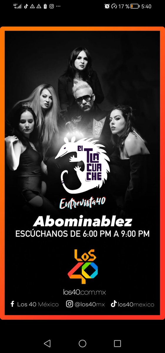 Nos vemos a las 6:30 en <a href="/los40mx/">LOS40 México®</a> <a href="/eltlacuache40/">El Tlacuache®</a>
101.7 FM