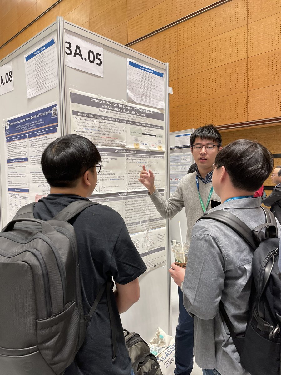 Our lab member Mr. Kentaro Seki is presenting his work related to the core-set selection for TTS 🧼 #ICASSP2024