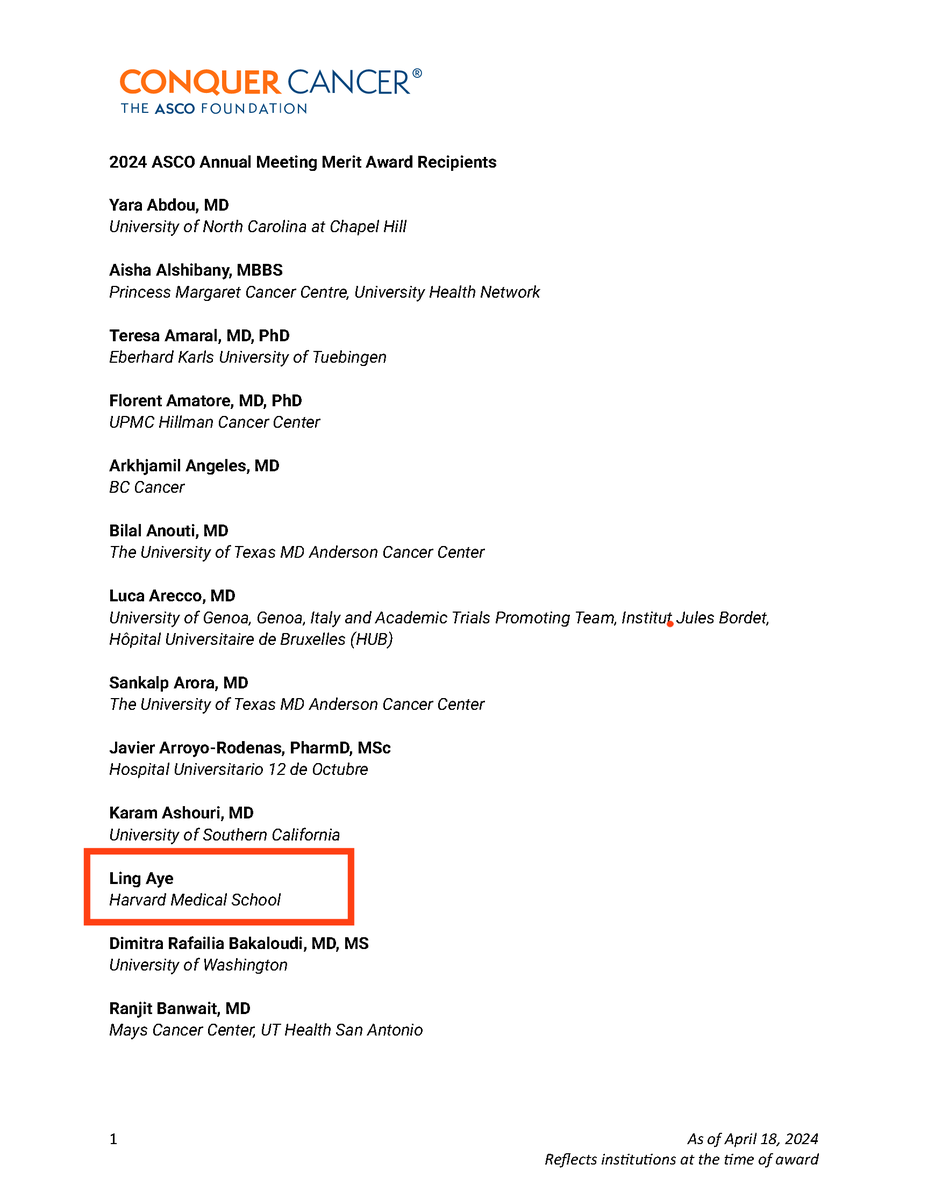 alanyelg's tweet image. Honored to receive the @ASCO @ConquerCancerFd Merit Award for our HPV liquid biopsy project in @FadenLab.
Grateful for mentorship from Dr. Daniel Faden and Dr. Michael Lawrence at @MassEyeAndEar @MGHcancercenter, @MGH_RI, @harvardmed and @Harvard.
#ASCO24 abstract