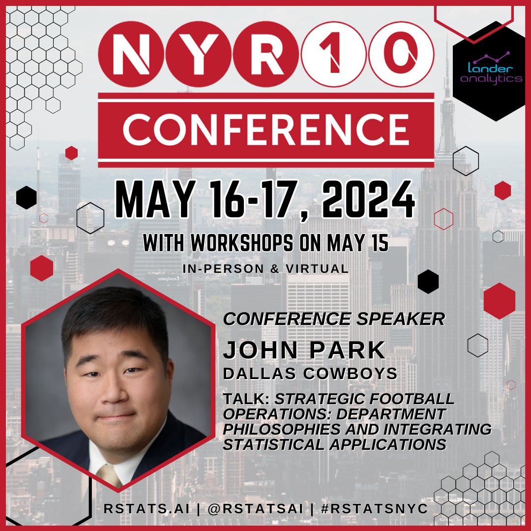Thankful to speak at the 10th NYR Conference (@rstatsai) along with others next month. Another chance to continue collaborating with curiosity and creativity. * May 16-17 in NYC or virtually online - 20% off with promo code NYR10 at rstats.ai/nyr #rstatsnyc | #rstats