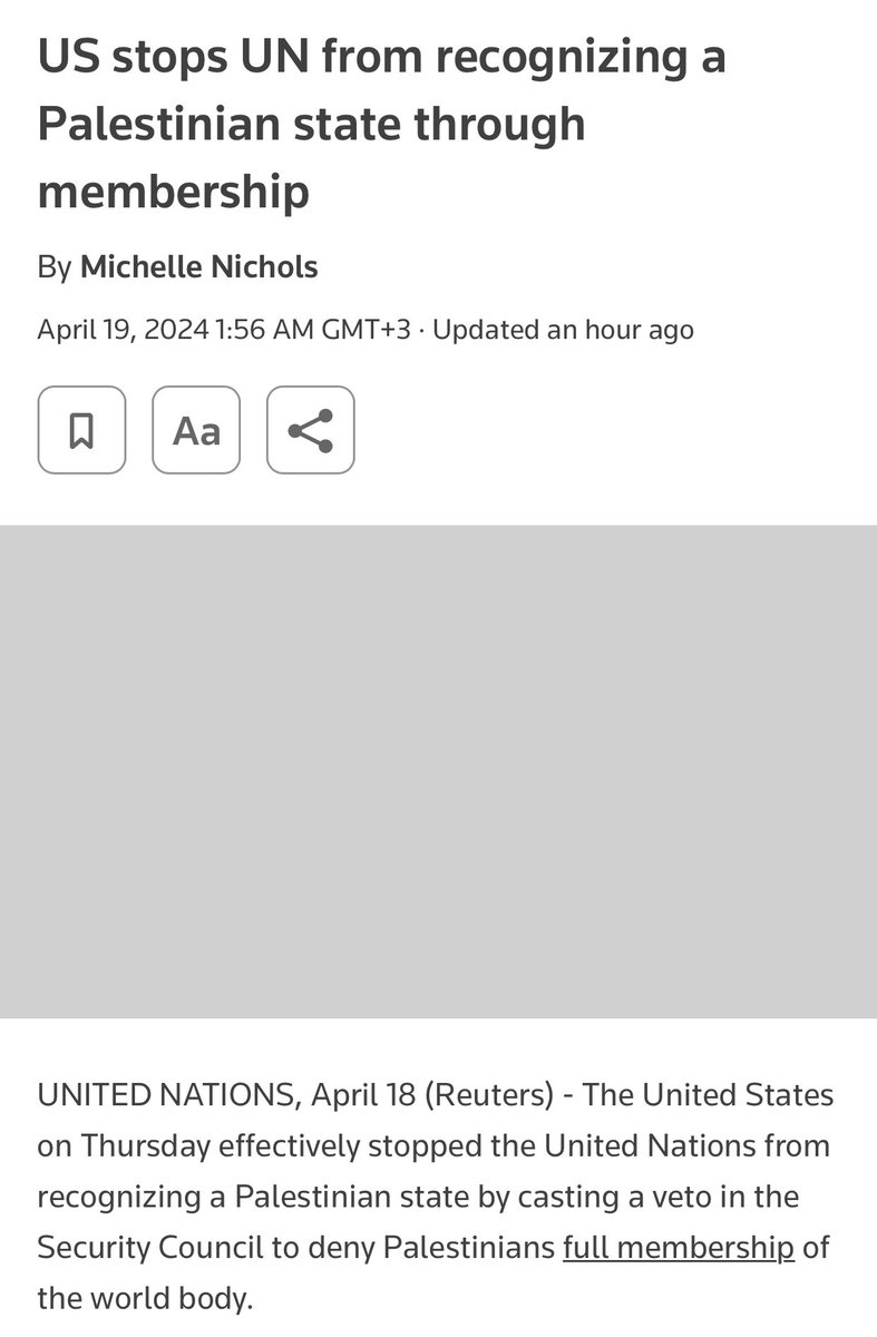 Genocide Joe’s criminal administration has vetoed a UN Security Council resolution supporting #Palestine’s membership in the UN as a state. Twelve Security Council members - including China, Russia and France - voted for the resolution. Britain and Switzerland abstained.