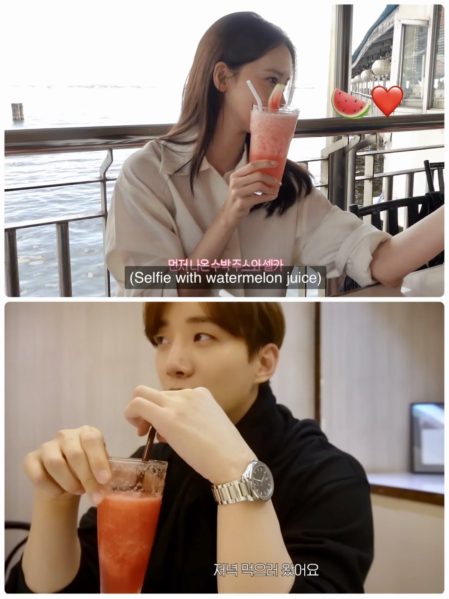 Watermelon juice is always ItYoong’s favourite whenever & wherever they travel to the Southeast Asia. 🍉❤️
Yoona in the Philippine 
Junho in Thailand