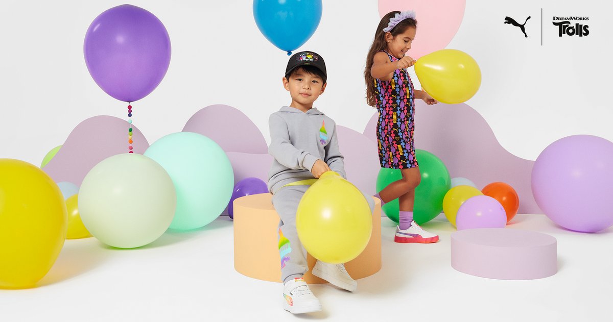 Dale a los más pequeños el outfit más alegre y colorido con PUMA X TROLLS. Encuéntralos en PUMA.com 🌈✨