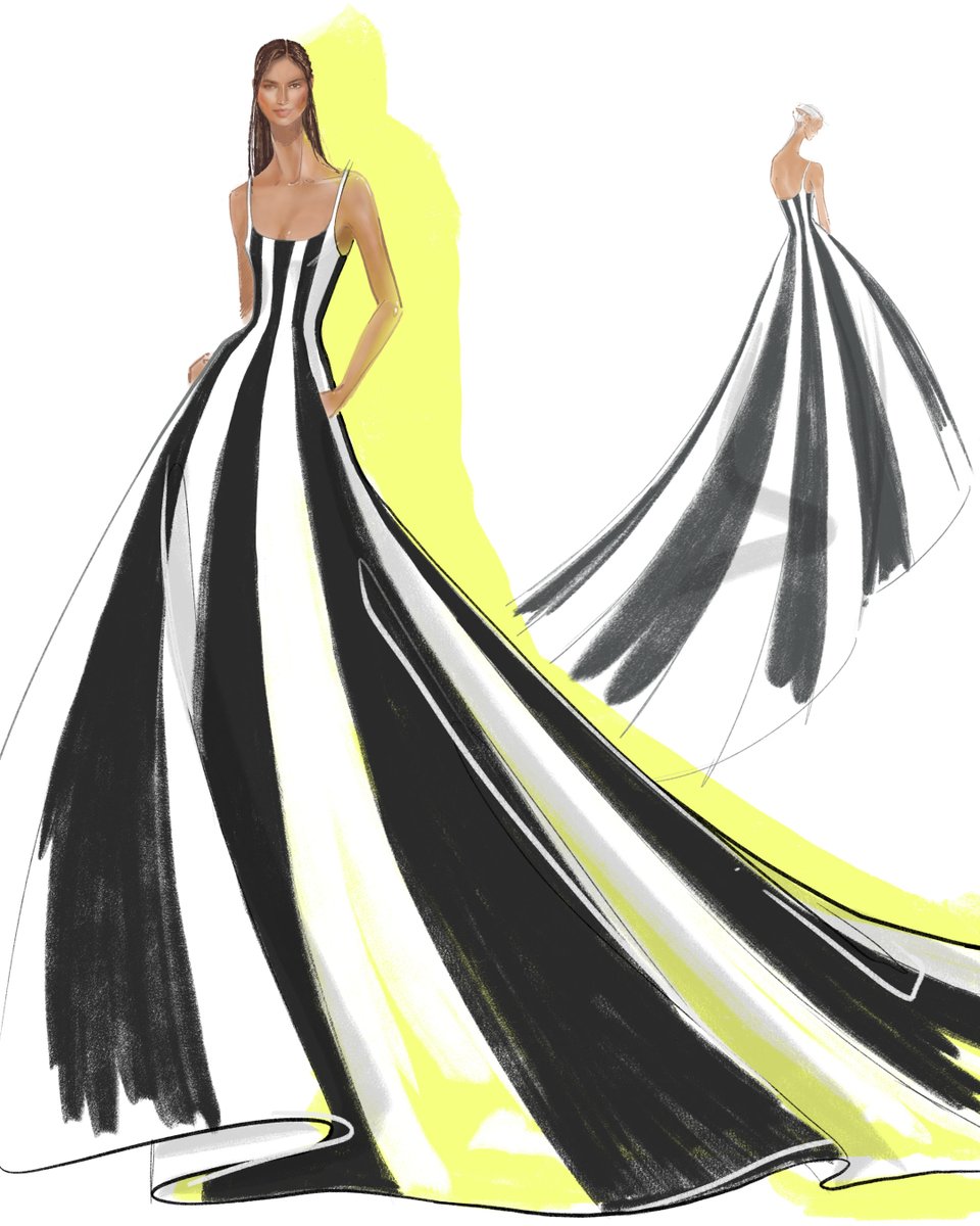 GAME SET MATCH In promoting her new film ‘Challengers’, @Zendaya wears a recreation of an archival Carolina Herrera Black and White Stripe gown. With styling and special thanks to @luxurylaw