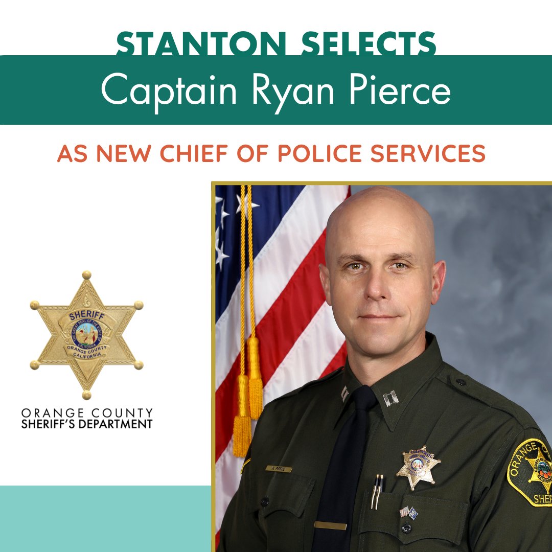 We are thrilled to announce Captain Ryan Pierce as @CityofStanton's newly appointed @OCSDStanton Chief of Police Services 👏. He will begin his new assignment Friday, April 19. Get to know Captain Pierce better by visiting: bit.ly/4aC7eCD