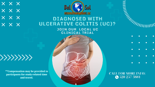 Diagnosed With Ulcerative Colitis? 

Join our local UC clinical trial. 

Call 520-257-3881 or click the link below to learn more:
delsolresearch.com/studies/#!/stu…

@DelSolResearch
#UC #UlcerativeColitis #tucson #ad