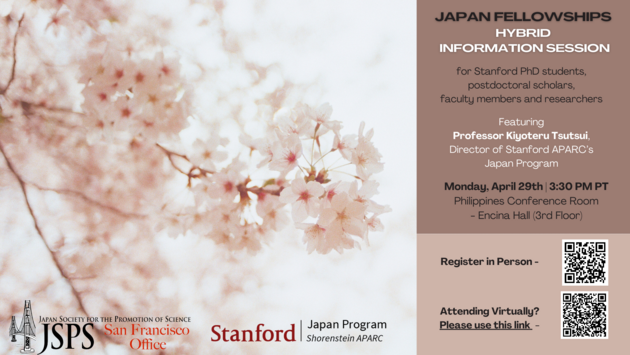 Are you a graduate student, PhD student, postdoctoral scholar, faculty member, or researcher interested in doing #research in Japan or on Japan? Join the @StanfordSAPARC’s Japan Program on 4/29 to hear about possible programs and student opportunities! aparc.fsi.stanford.edu/japan/events/j…