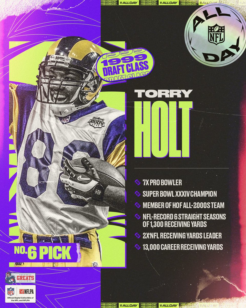 He was known for Big Games... This Super Bowl Champion is the ONLY receiver in NFL history to record 1,300 or more yards in 6 consecutive seasons - Torry Holt was DOMINANT 😤 Collect Holt's first career TD from this week's drop!