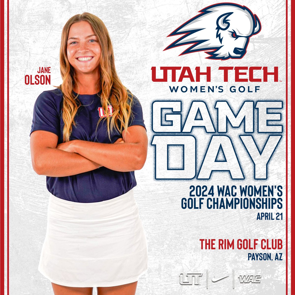 GAME DAY!!! 
🏌️‍♀️- 2024 WAC Women's Golf Championships (Final Round) 
⛳️- The Rim Golf Club; Payson, Ariz. 
📊 - shorturl.at/hnpuC 
#UtahTechBlazers | #WACwgolf