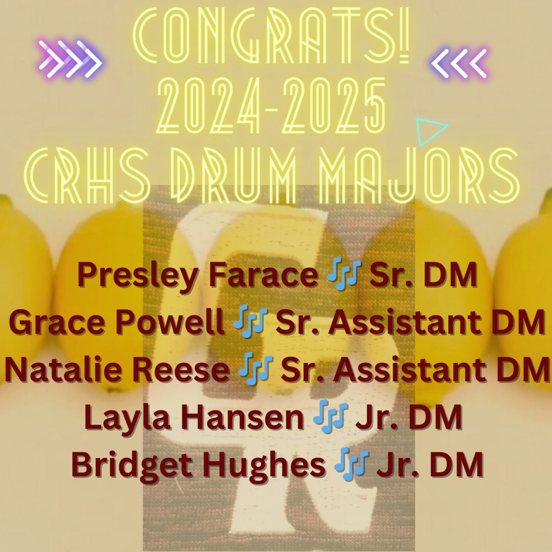 Please join us in congratulating our new <a href="/BandCrhs/">CRHS Band Directors</a> Drum Major Team!  #LetsGo!