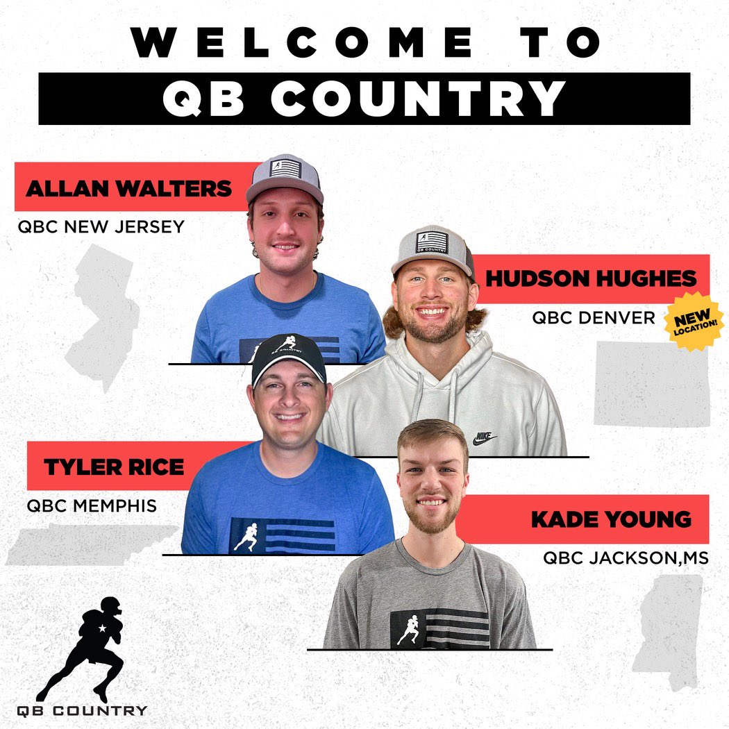 QBCountry's tweet photo. Thrilled to welcome 4 new coaches to our team and announce the launch of our newest location in Denver, CO! 

Click link below for more info and to register in Memphis, Jackson, New Jersey and Denver! #QBcountry 

https://t.co/OWhq7Rncl1 https://t.co/CT2AKgV0Zx