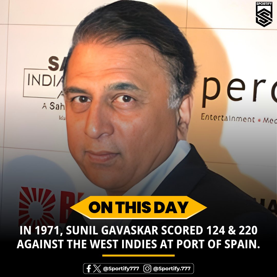 🗓️ #OnThisDay in 1971 Sunil Gavaskar scored 124 in the 1st innings  & 220 in the 2nd innings against the West Indies at Port of Spain and helped India draw the Test Match 🏟️🏏 

#Sportify #SportsNews #SunilGavaskar #WIvsIND