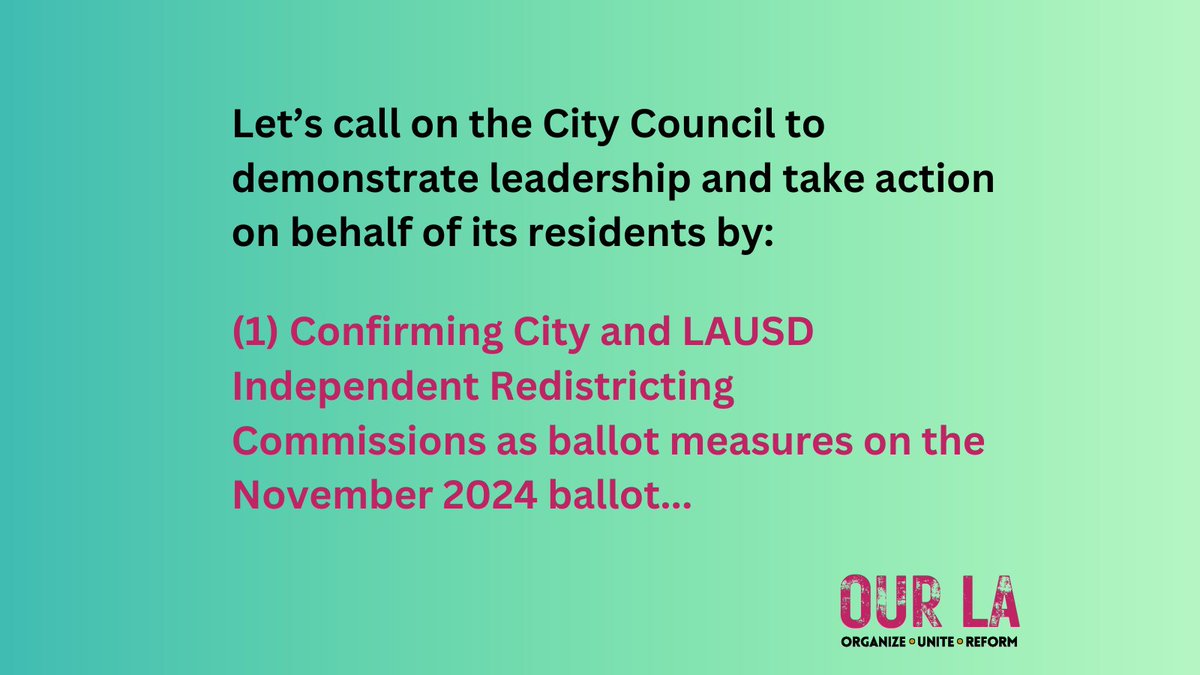OUR LA is demanding critical reforms make it on the 2024 November ballot to realize a more racially equitable LA. Click the link to send a message to your own LA City Councilmember! laforward.org/our-la